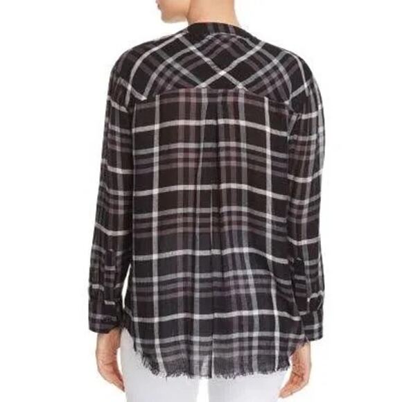 Rails Redding Shirt Womens Medium Ink Grey White Plaid Long Sleeve Frayed Hem - Picture 2 of 8